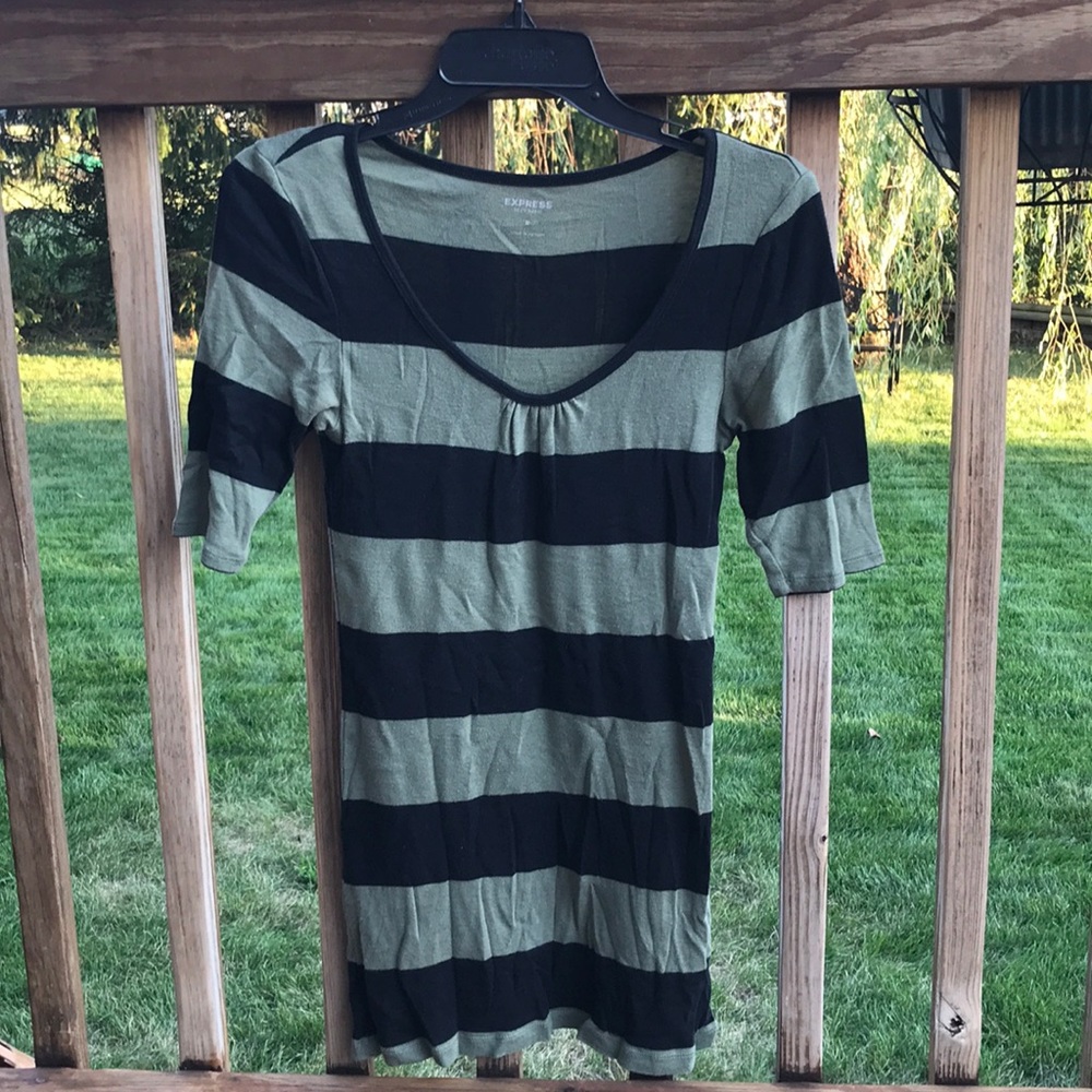 Express dark green and black stripe bodycon dress.